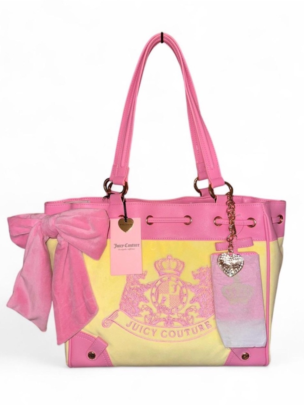 Juicy Couture “Classic Scottie Dogs” Daydreamer Tote, yellow/pink